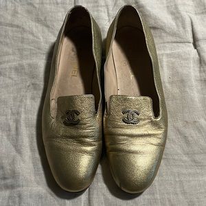 Chanel Gold Loafers